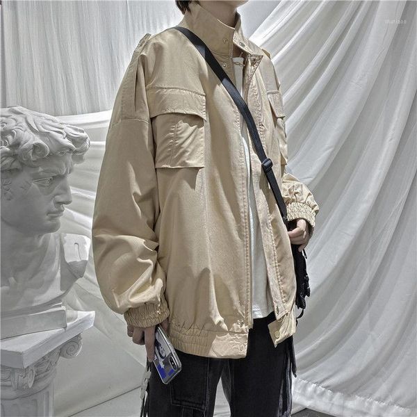 autumn casual jacket men's fashion solid color pocket tooling jackets mens streetwear wild loose hip-hop bomber men, Black;brown
autumn casual jacket men's fashion solid color pocket tooling jackets mens streetwear wild loose hip-hop bomber men, Black;brown