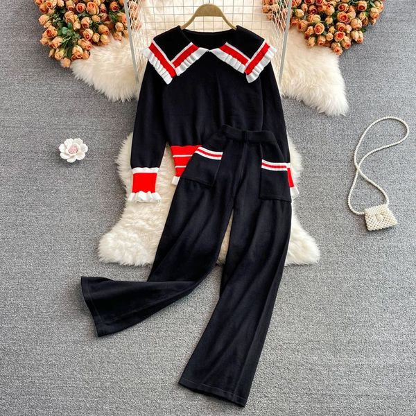 women's two piece pants runway korean sweet sweater trouser elegant retro striped knitted jumper + high waist suit 2 pieces set, White
women's two piece pants runway korean sweet sweater trouser elegant retro striped knitted jumper + high waist suit 2 pieces set, White