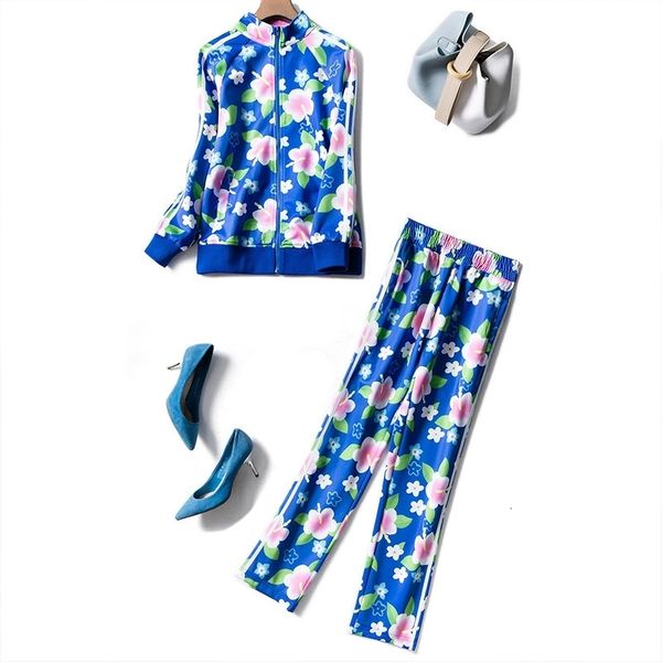 women's two piece pants europe and the united states show models high-quality printed zipper jacket + straight pants suit high waist tw, White
women's two piece pants europe and the united states show models high-quality printed zipper jacket + straight pants suit high waist tw, White