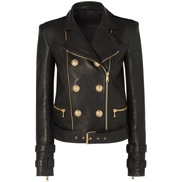 est designer jacket womens lion buttons faux leather jacket motorcycle biker jacket 5xl, Black
