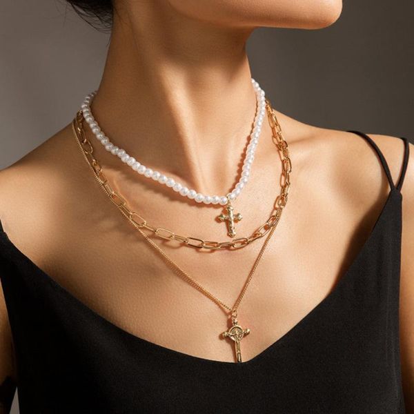 pendant necklaces lats vintage multi-layer cross chain choker necklace for women gold silver color fashion pearl trend jewelry
pendant necklaces lats vintage multi-layer cross chain choker necklace for women gold silver color fashion pearl trend jewelry