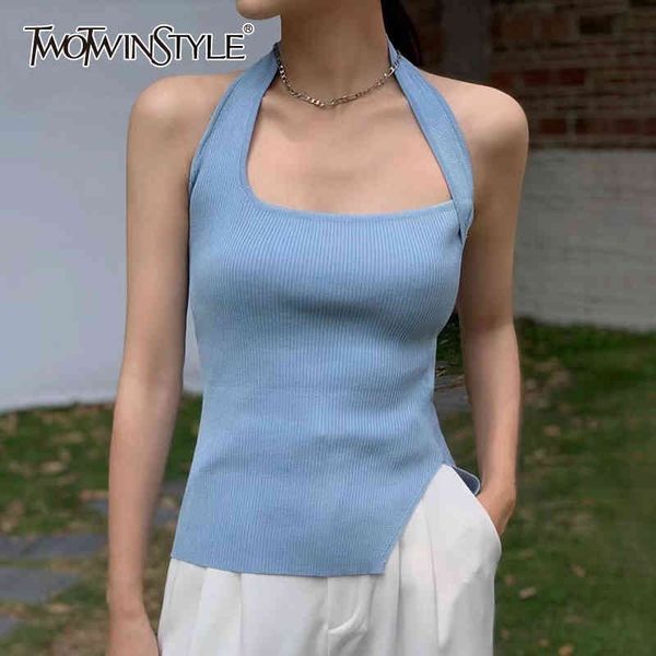 knitted slim vest for women halter collar sleeveless side split black vests female fashion clothing summer 210524, White
knitted slim vest for women halter collar sleeveless side split black vests female fashion clothing summer 210524, White