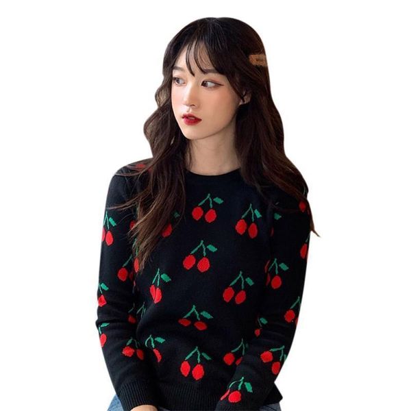 spring autumn winter clothes women sweaters cartoon cherry print slim long sleeved round collar bottom knit sweater, White;black
spring autumn winter clothes women sweaters cartoon cherry print slim long sleeved round collar bottom knit sweater, White;black