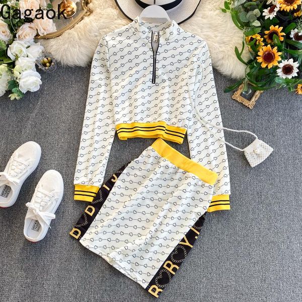 two piece dress gagaok women office lady set spring autumn stand collar short pullover print slim bodycon female fashion sets, White
two piece dress gagaok women office lady set spring autumn stand collar short pullover print slim bodycon female fashion sets, White