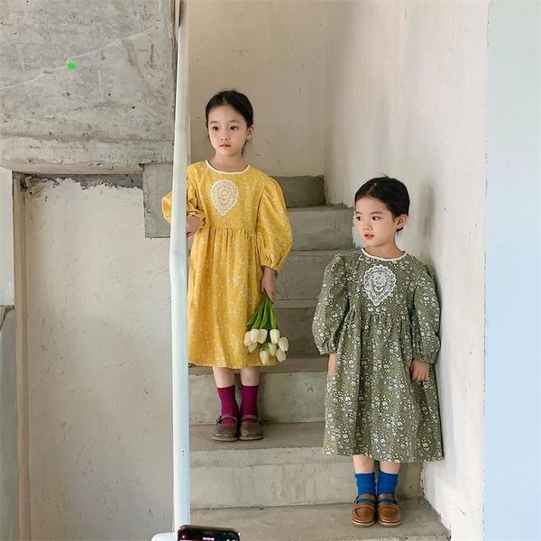 girl's dresses girls' korean floral dress 2021 autumn, Red;yellow
