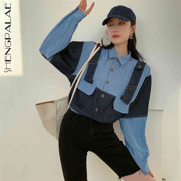 patchwork striped blouse women's spring lapel single breasted large size long sleeve fake two piece shirt 210427, White
patchwork striped blouse women's spring lapel single breasted large size long sleeve fake two piece shirt 210427, White