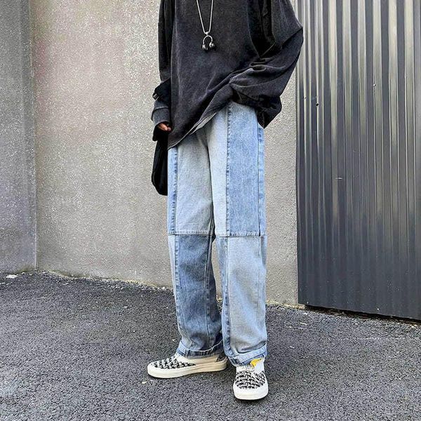 men's jeans color patchwork men punk pants women korean retro loose straight tube daddy denim baggy high street hip hop goth, Blue
men's jeans color patchwork men punk pants women korean retro loose straight tube daddy denim baggy high street hip hop goth, Blue