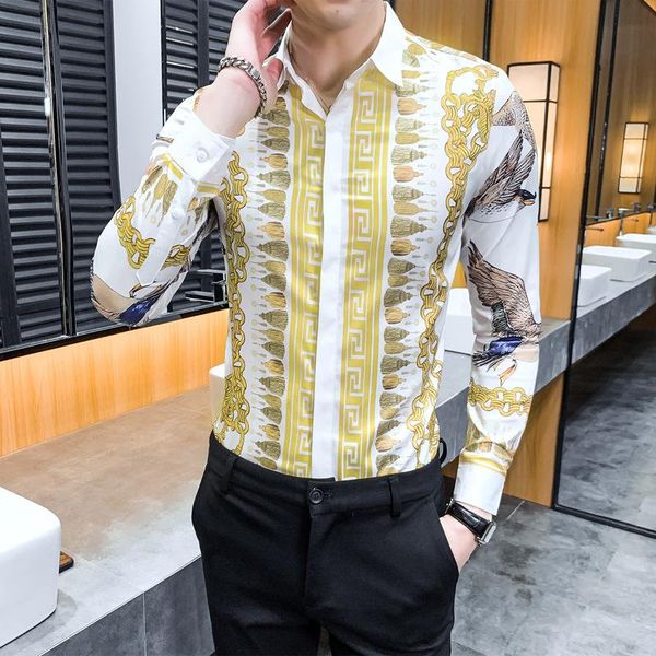 men's casual shirts koszula autumn mens chain striped printed long sleeve shirt fashion slim fit white nightclub dress men, White;black
men's casual shirts koszula autumn mens chain striped printed long sleeve shirt fashion slim fit white nightclub dress men, White;black
