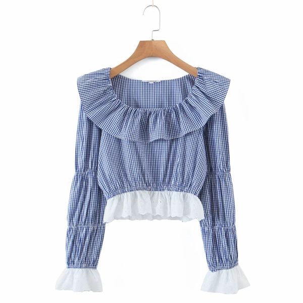 spring women lace splicing plaid short shirt female square collar long sleeve blouse casual lady crop blusas s8607 210430, White
spring women lace splicing plaid short shirt female square collar long sleeve blouse casual lady crop blusas s8607 210430, White