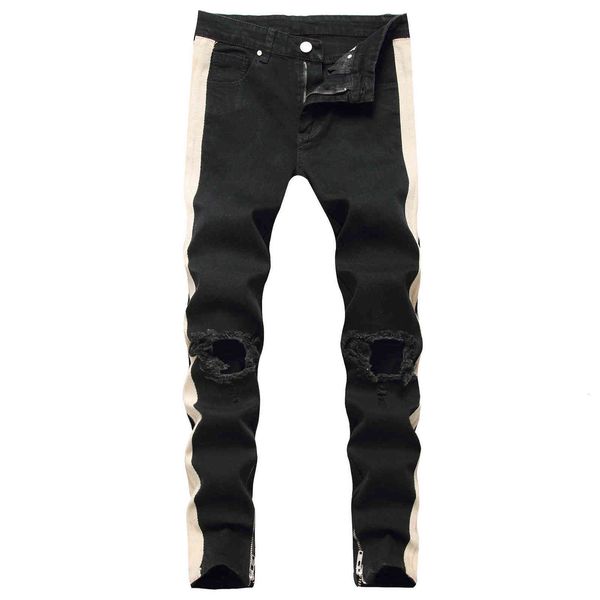 men's jeans men's hol in the knee, worn-out and slim side zipper jeans with small feet, Blue
men's jeans men's hol in the knee, worn-out and slim side zipper jeans with small feet, Blue