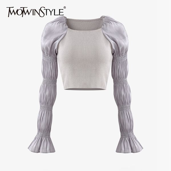 twowinsyle casual patchwork shirt for women square collar flare long sleeve short slim elegant shirts female fashion style 210524, White
twowinsyle casual patchwork shirt for women square collar flare long sleeve short slim elegant shirts female fashion style 210524, White