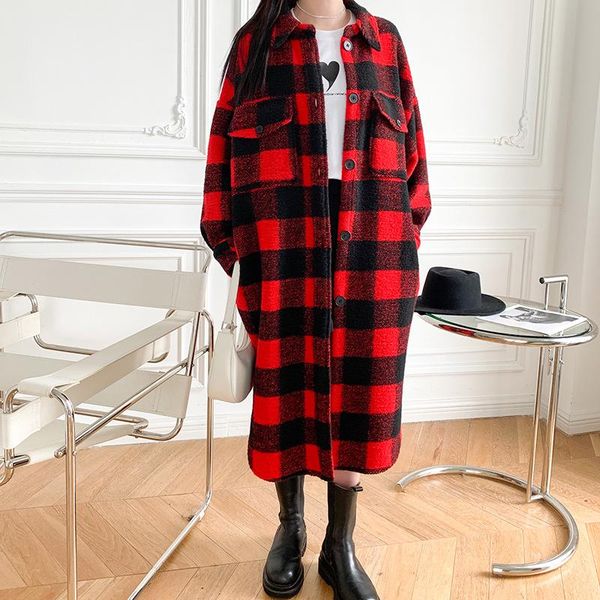 women's wool & blends women plaid woolen mid-length coat ladies turn-down collar single-breasted loose long jacket outwear with pocket, Black
women's wool & blends women plaid woolen mid-length coat ladies turn-down collar single-breasted loose long jacket outwear with pocket, Black