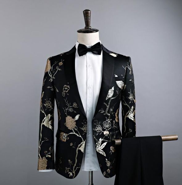 men's suits & blazers singer style dance stage clothing for men pattern suit set with pants mens wedding costume groom formal dress tie, White;black
men's suits & blazers singer style dance stage clothing for men pattern suit set with pants mens wedding costume groom formal dress tie, White;black