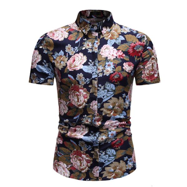 men's shirt men's summer casual slim short sleeve floral shirt in 2019, White;black 
men's shirt men's summer casual slim short sleeve floral shirt in 2019, White;black