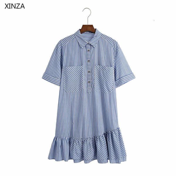 casual dresses women blue striped ruffle mini dress short sleeve button up retro woman fashion patch pockets vestidos oibh, Black;gray
casual dresses women blue striped ruffle mini dress short sleeve button up retro woman fashion patch pockets vestidos oibh, Black;gray
