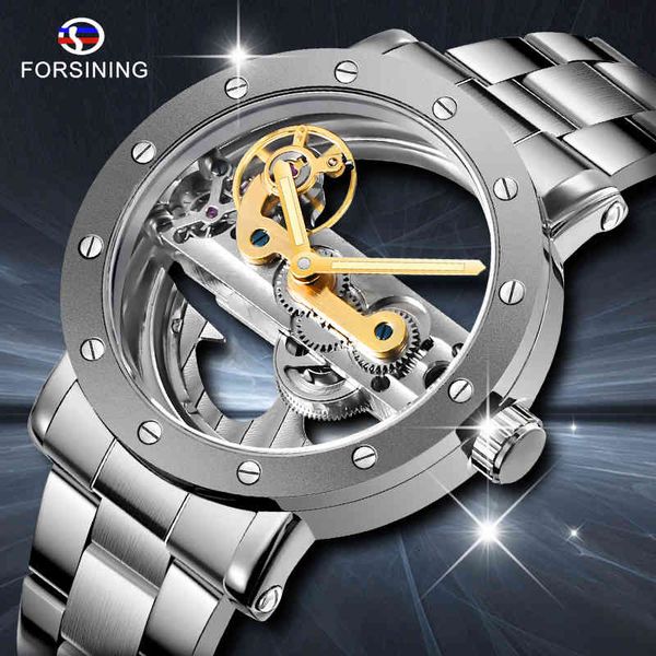 men skeleton automatic mechanical clocks research double-sided transparent stainless steel fashion lighting clock, Slivery;brown
men skeleton automatic mechanical clocks research double-sided transparent stainless steel fashion lighting clock, Slivery;brown