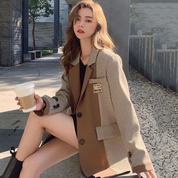women's suits & blazers chic fashion college style plaid casual blazer female autumn 2021 stitching contrast color trend british suit j, White;black
women's suits & blazers chic fashion college style plaid casual blazer female autumn 2021 stitching contrast color trend british suit j, White;black