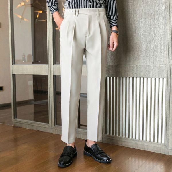 men's pants luxury versatile casual fashion solid color trousers british paris buckle design high waist pant men exquisite light k, Black
men's pants luxury versatile casual fashion solid color trousers british paris buckle design high waist pant men exquisite light k, Black