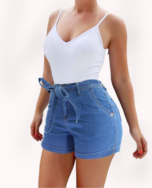 women cuffs sashes slim high waist denim pants washed short jeans with belt, Blue
women cuffs sashes slim high waist denim pants washed short jeans with belt, Blue