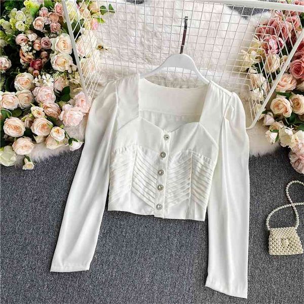 french square collar shirt spring and autumn slim all-match short cropped puff sleeve hk073 210506, White
french square collar shirt spring and autumn slim all-match short cropped puff sleeve hk073 210506, White