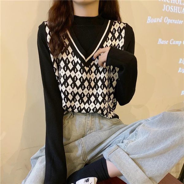 women's vests vintage knitted for women spring loose black white plaid v-neck sleeveless pullover vest female waistcoat chic
women's vests vintage knitted for women spring loose black white plaid v-neck sleeveless pullover vest female waistcoat chic