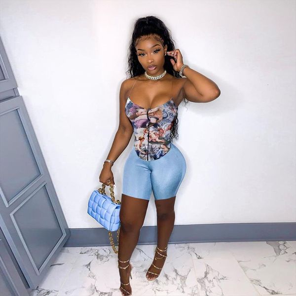 bandage 2 two women tracksuits piece set tracksuit aeshetic print spaghetti strap and biker shorts zipper up outfits, Gray
bandage 2 two women tracksuits piece set tracksuit aeshetic print spaghetti strap and biker shorts zipper up outfits, Gray