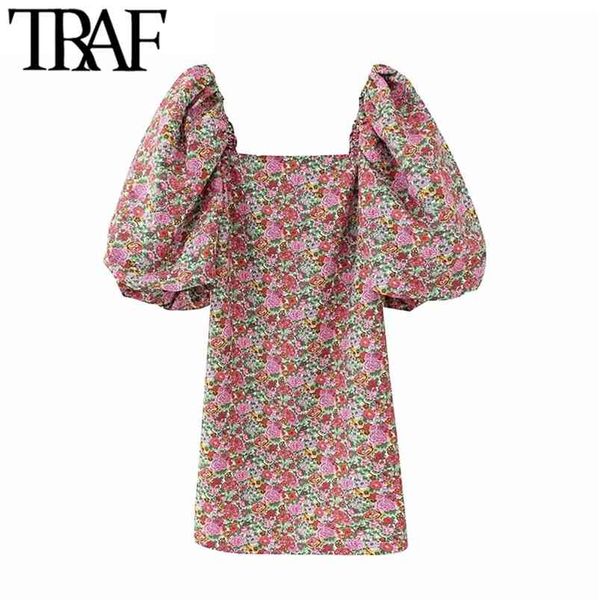women chic fashion with lining floral print mini dress vintage puff sleeve back zipper female dresses vestidos 210507, Black;gray
women chic fashion with lining floral print mini dress vintage puff sleeve back zipper female dresses vestidos 210507, Black;gray