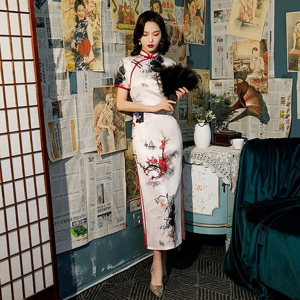 retro printed chinese style qipao short sleeve cheongsam women traditional chinese oriental dress plus size 4xl, Red 
retro printed chinese style qipao short sleeve cheongsam women traditional chinese oriental dress plus size 4xl, Red