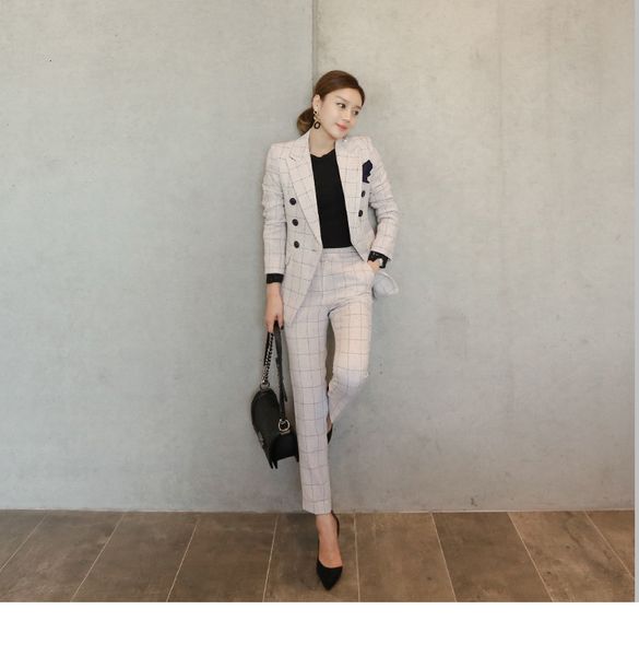 women's two piece pants women 2 sets plaid autumn fashion slim leisure long-sleeved professional suits femme marque w, White
women's two piece pants women 2 sets plaid autumn fashion slim leisure long-sleeved professional suits femme marque w, White