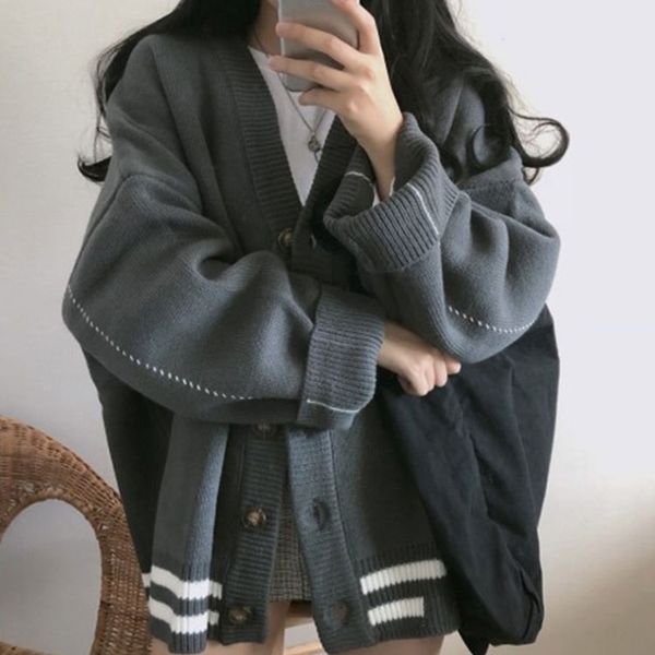 korean knitted sweater womens lazy college style loose sleeve womens long sleeve v-neck button large jacket autumn and winter, White;black
korean knitted sweater womens lazy college style loose sleeve womens long sleeve v-neck button large jacket autumn and winter, White;black
