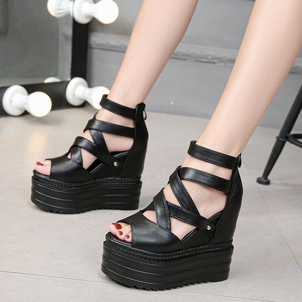 slippers summer 13cm slope with super high heel sandals platform shoes waterproof hollow fish mouth female, Black
slippers summer 13cm slope with super high heel sandals platform shoes waterproof hollow fish mouth female, Black