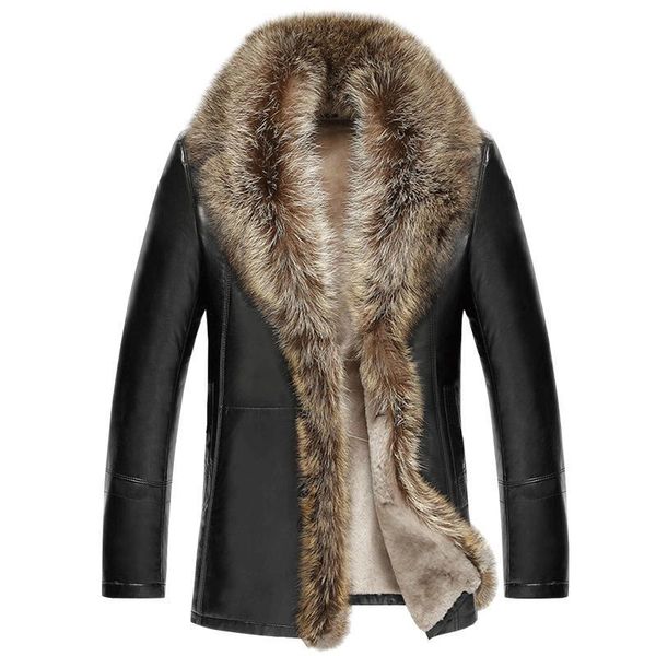 men's & faux leather raccoon dog lapel fur integrated coat for men thickened, Black
men's & faux leather raccoon dog lapel fur integrated coat for men thickened, Black