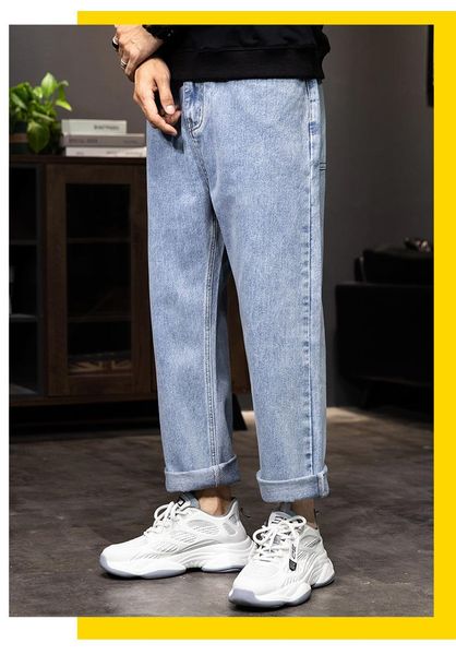 men's jeans fashion brand loose straight cropped pants hong kong style wide leg daddy korean trend, Blue
men's jeans fashion brand loose straight cropped pants hong kong style wide leg daddy korean trend, Blue