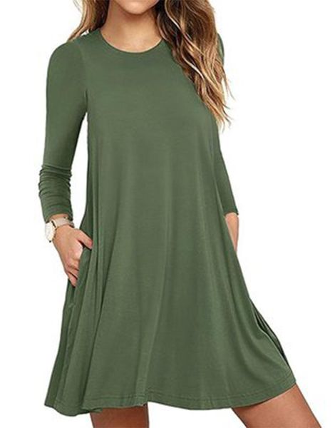 casual dresses autumn and winter dress solid color round neck big swing pocket dress., Black;gray
casual dresses autumn and winter dress solid color round neck big swing pocket dress., Black;gray
