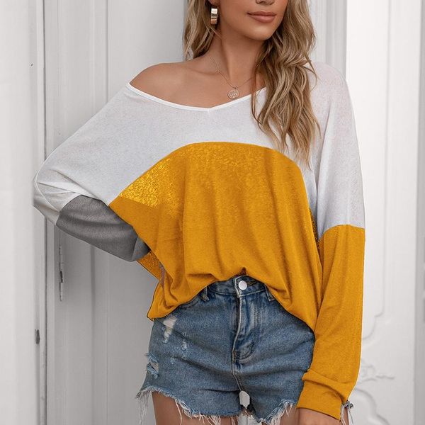 women's t-shirt spring ladies casual loose contrast color stitching fashion long-sleeved, White
women's t-shirt spring ladies casual loose contrast color stitching fashion long-sleeved, White
