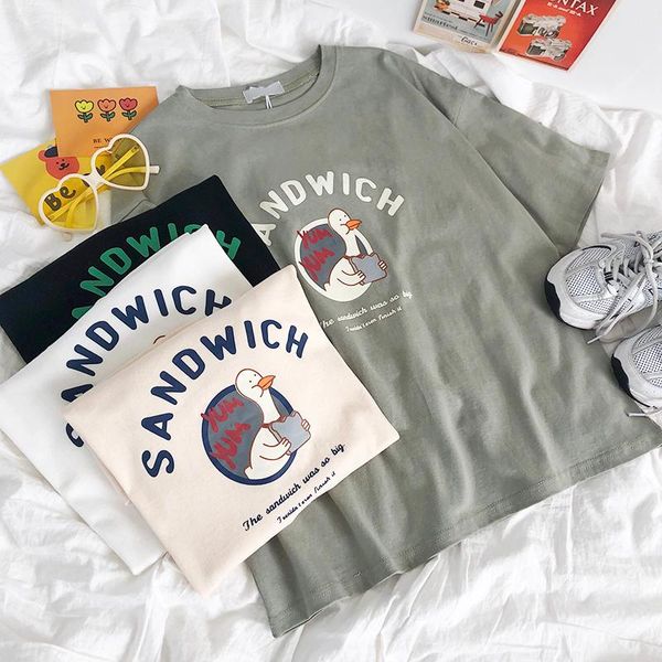 summer kawaii women t shirt sand duck fun letter print crew neck loose slim short sleeve green t-shirt women's, White
summer kawaii women t shirt sand duck fun letter print crew neck loose slim short sleeve green t-shirt women's, White