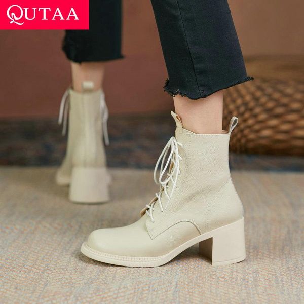 boots qutaa 2022 round toe lace up ankle autumn winter square med heel women shoes genuine leather ladies pumps size 34-39, Black
boots qutaa 2022 round toe lace up ankle autumn winter square med heel women shoes genuine leather ladies pumps size 34-39, Black
