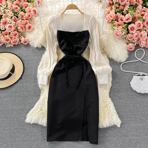 casual dresses autumn black patchwork midi dress vintage square collar long sleeve draped bodycon vestidos female party robe 2021, Black;gray
casual dresses autumn black patchwork midi dress vintage square collar long sleeve draped bodycon vestidos female party robe 2021, Black;gray