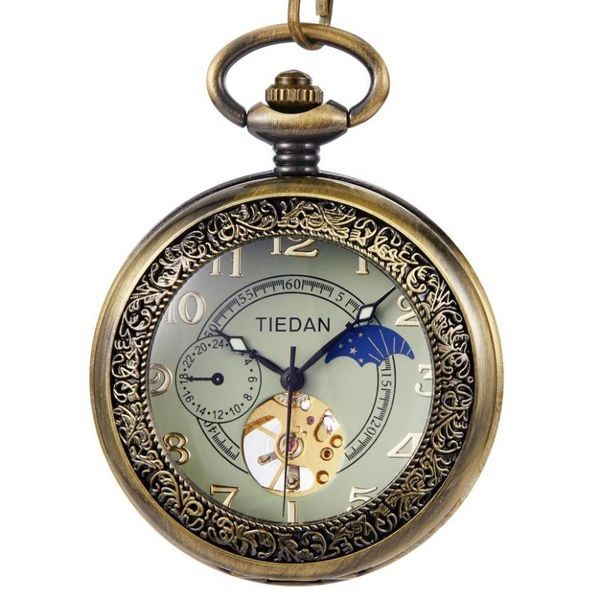 pocket watches vintage bronze mechanical watch hand winding moon arabic numerals dial fob chain clock for men drop pendants, Slivery;golden
pocket watches vintage bronze mechanical watch hand winding moon arabic numerals dial fob chain clock for men drop pendants, Slivery;golden