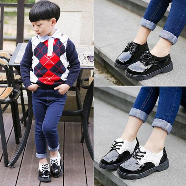 sneakers england style children patent leather casual shoes boys' lace-up comfortable flat rubber sole solid color for girls, Black;red
sneakers england style children patent leather casual shoes boys' lace-up comfortable flat rubber sole solid color for girls, Black;red
