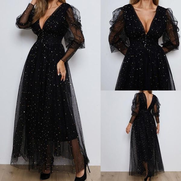 1pc dress fashion women super temperament casual mesh v-neck puff sleeve yarn pleated loose long formal c50 dresses, Black;gray
1pc dress fashion women super temperament casual mesh v-neck puff sleeve yarn pleated loose long formal c50 dresses, Black;gray