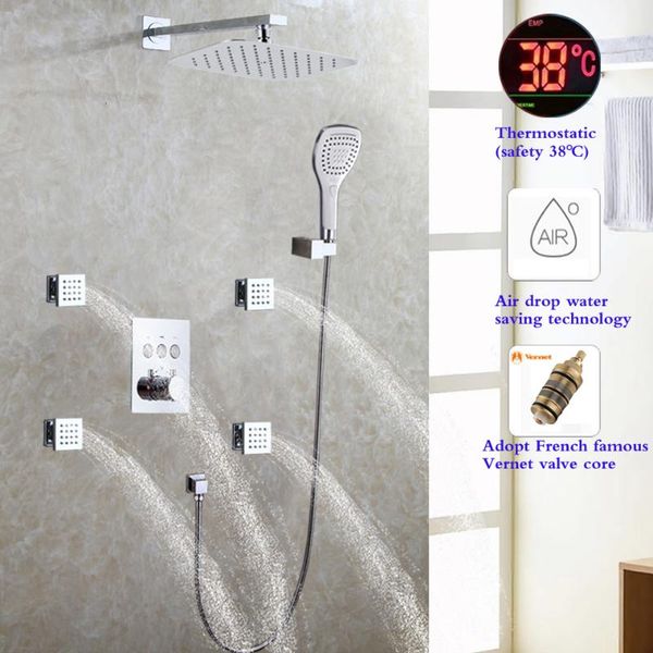 thermostatic rain shower faucet system 8 x 12 inch rainfall air head wall mounted mixer set chrome polished bathroom sets
thermostatic rain shower faucet system 8 x 12 inch rainfall air head wall mounted mixer set chrome polished bathroom sets