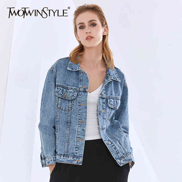 twotwinstyle casual denim jacket for female lapel long sleeve solid basic jackets female autumn fashion clothing style 210517, Black;brown
twotwinstyle casual denim jacket for female lapel long sleeve solid basic jackets female autumn fashion clothing style 210517, Black;brown