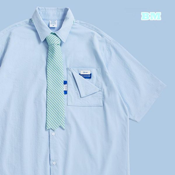 men's casual shirts summer fashion streetwear college style shirt with tie harajuku patchwork short sleeve couple men wome, White;black
men's casual shirts summer fashion streetwear college style shirt with tie harajuku patchwork short sleeve couple men wome, White;black