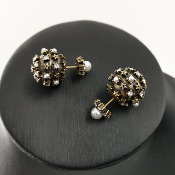 hollow five pointed star white diamond pearl earrings version brass female ears, Silver
hollow five pointed star white diamond pearl earrings version brass female ears, Silver