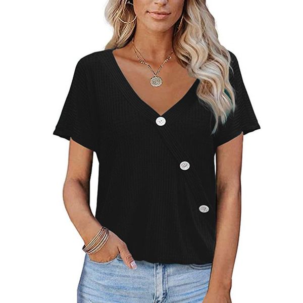 40# solid color tshirts women summer short sleeve strappy button t-shirt casual loose t-shirts female camisetas mujer women's, White
40# solid color tshirts women summer short sleeve strappy button t-shirt casual loose t-shirts female camisetas mujer women's, White