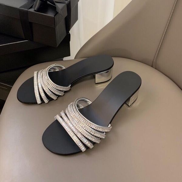 summer slippers med high square heels crystal blingbling narrow band sapato feminino, Black
summer slippers med high square heels crystal blingbling narrow band sapato feminino, Black