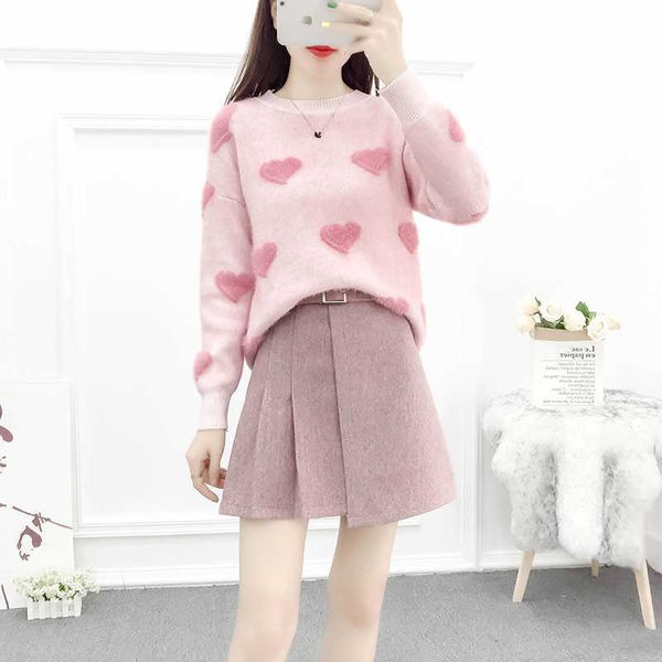 autumn winter elegant casual two piece suit heart knit pullover sweater +high waist sashes woolen pink skirt set 210529, White
autumn winter elegant casual two piece suit heart knit pullover sweater +high waist sashes woolen pink skirt set 210529, White