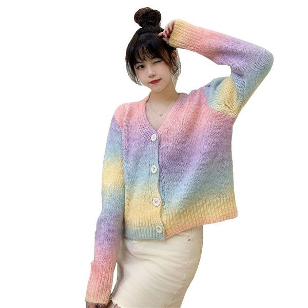 women's knits & tees 2021 spring women short rainbow gradient knitting cardigan sweater student female winter sweet loose autumn wool j, White
women's knits & tees 2021 spring women short rainbow gradient knitting cardigan sweater student female winter sweet loose autumn wool j, White