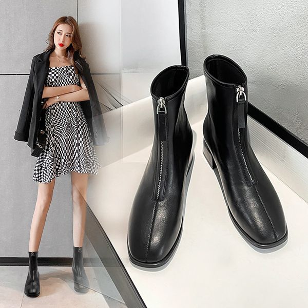 net red martin 2021 summer thick heel short front zipper ghost emperor women's thin boots spring and autumn, Black
net red martin 2021 summer thick heel short front zipper ghost emperor women's thin boots spring and autumn, Black